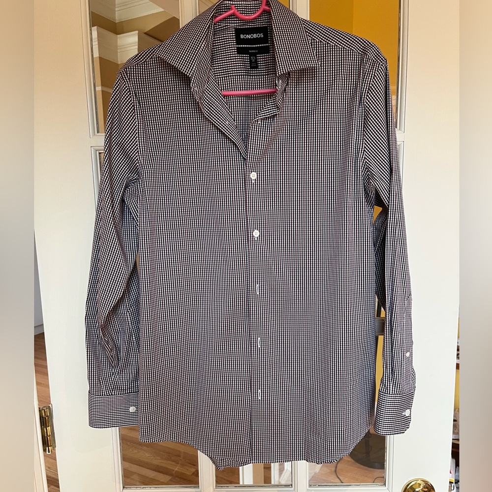 Bonobos Jetsetter Stretch Dress Shirt - Navy Burgundy Gingham